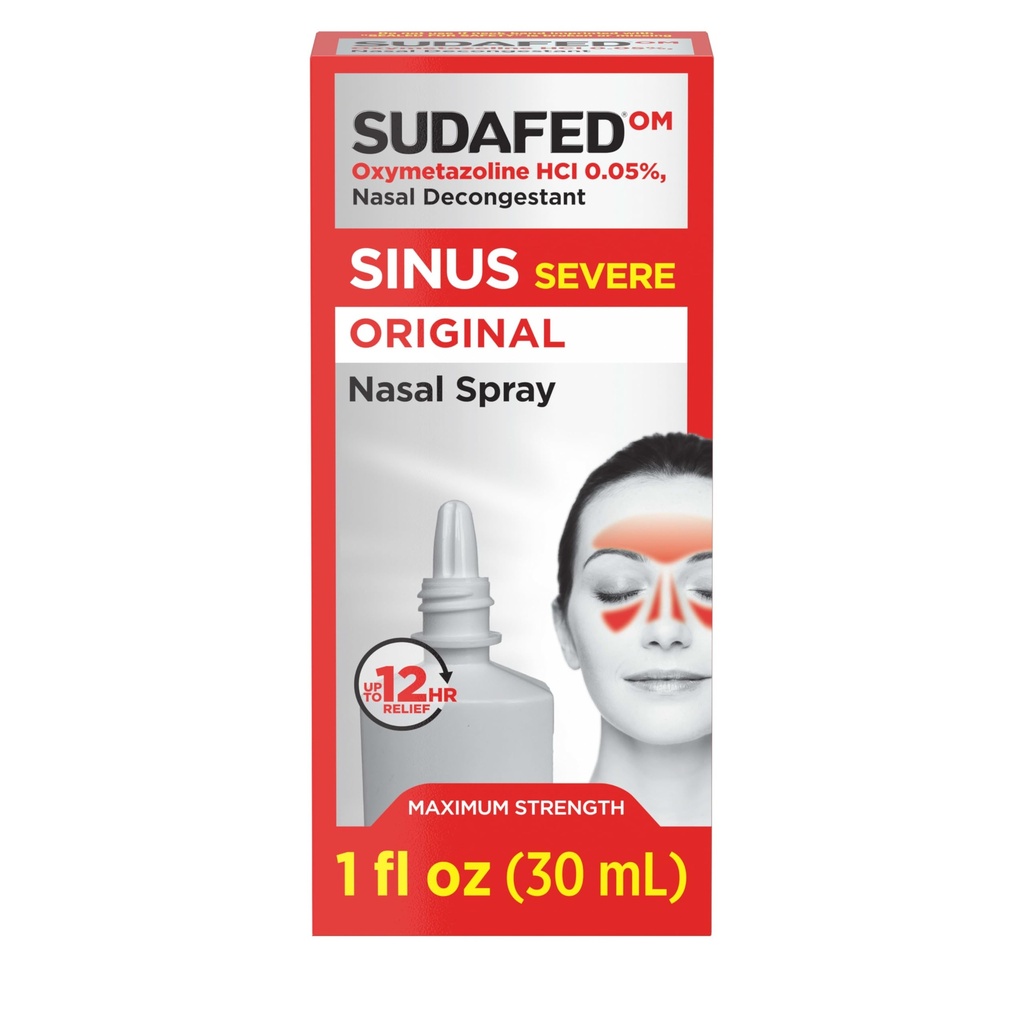 Sudafed Sinus严重原鼻喷雾,12小时鼻喷雾消毒剂,用于快速,强力消化因冷或过敏而导致的消化,Oxymetazoline HCl 0.05% Nose Spray, 1 f.
