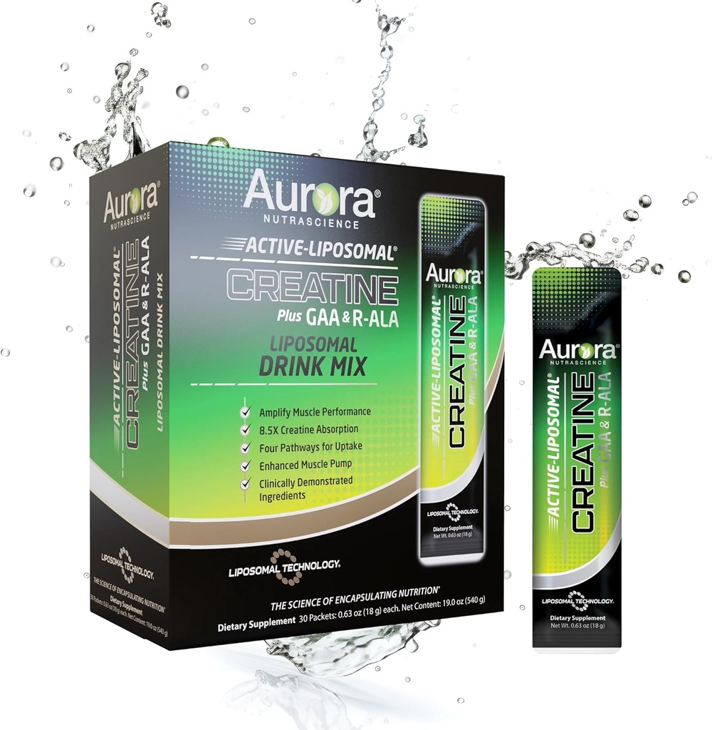 Aurora Nutrascience Active Liposomal®, Creatine Plus GAA & R-ALA, 30 Packets, 0.63 oz (18 g) 每一个