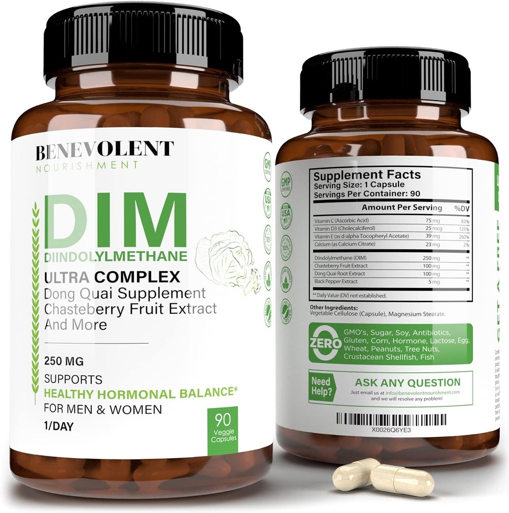 优雅的Nourishment 最大强度 DIM 补编 250mg – 90 Vcaps Diindolylmethana Ultra Complex Plus Chasteberry, 董奎 提取+更多