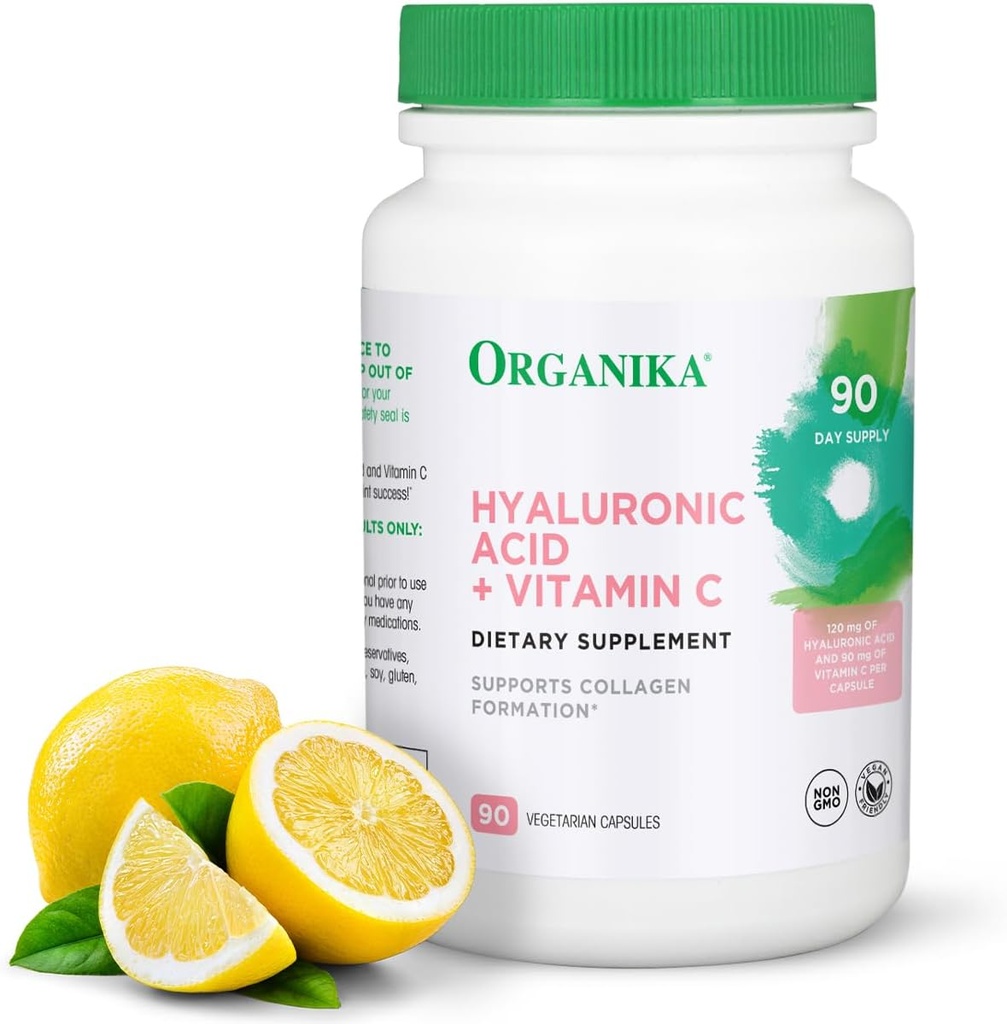Organika Hyaluronic Acid 配有维生素C(90种蔬菜卡普尔): 共生联合健康,Collagen, & Skin 水力发电所 - 增强的Hyaluronic Acid 配有流动性和美感