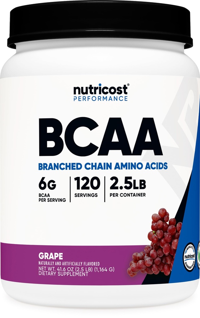 营养成本 BCAA粉(葡萄,120种服务) - Gluten Free,非GMO, Vegetarian, 优化 2:1:1 比例