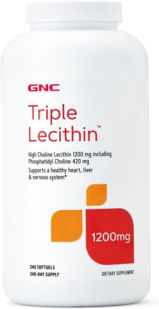 GNC Triple Lecithin 1200mg 支持健康的心脏、肝脏和神经系统,240种服务