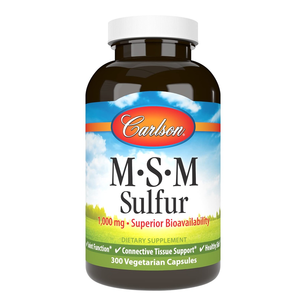 Carlson - M-S-M 硫磺,1000 mg - 高级生物利用率,联合功能,连接组织支持与健康皮肤,300 蔬菜卡普尔
