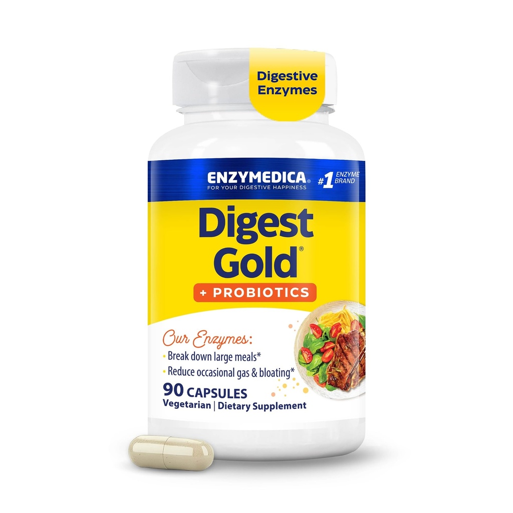 Enzymedica Digest Gold + Probiotics, 2-in-1 古特健康公式, 消化酶 & 1 亿 活性Probiotic Cultures, 90 Counter (FFP).