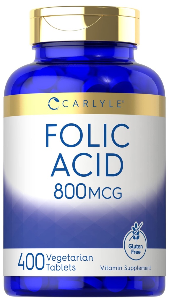 Carlyle Folic Acid 800 Mcg 平板电脑 QQ400 植物学家,非GMO, Gluten Free