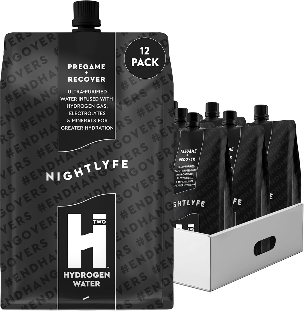 HTWO Nightlyfe Recovery, 16.9oz 含有电解质、维生素和矿物的氢浸润水,12Pack,功能性水分包,用于恢复和精神清晰,无糖