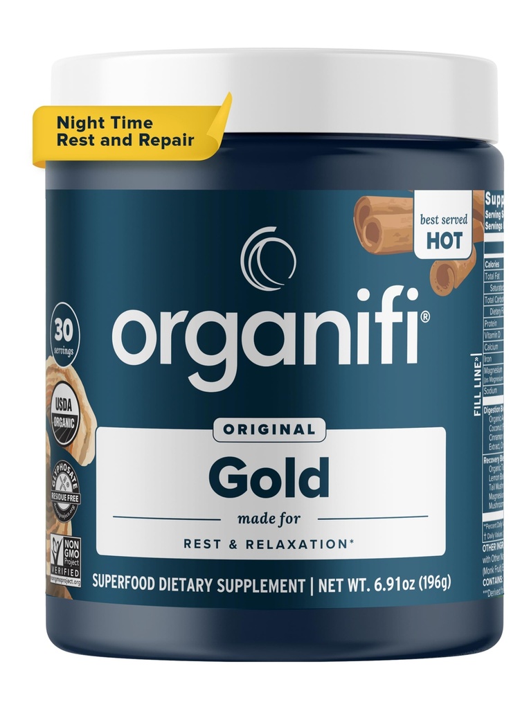 Organifi:黄金 - 超级食品补充粉 - 30种服务 - 压力支持,更好的休息,放松和促进休息 - Turmeric和Reishi Infused