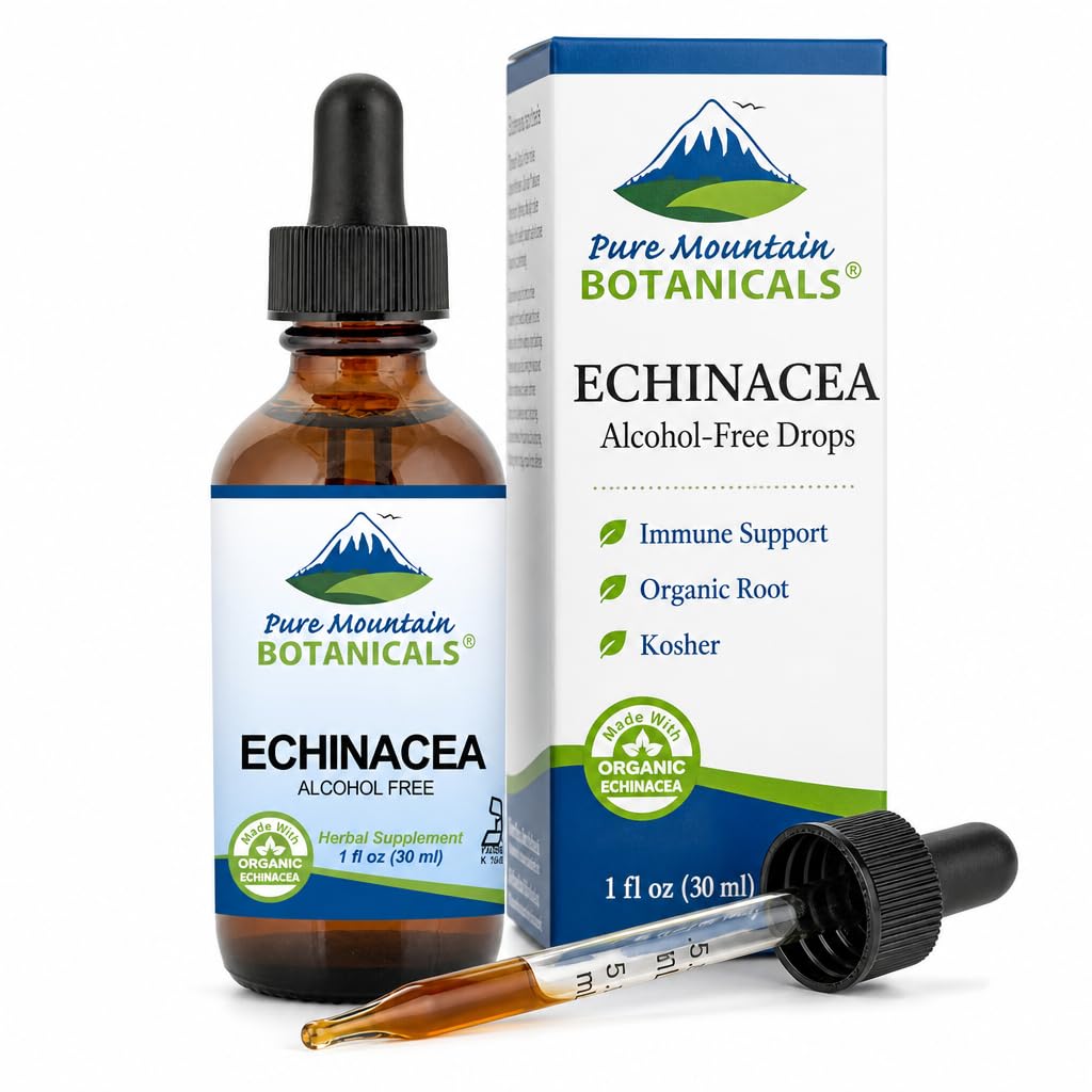 纯山植物学 液体 Echinacea Drops – Kosher Tincture 无酒精提取 - 500mg 有机 Echinacea - 1oz瓶