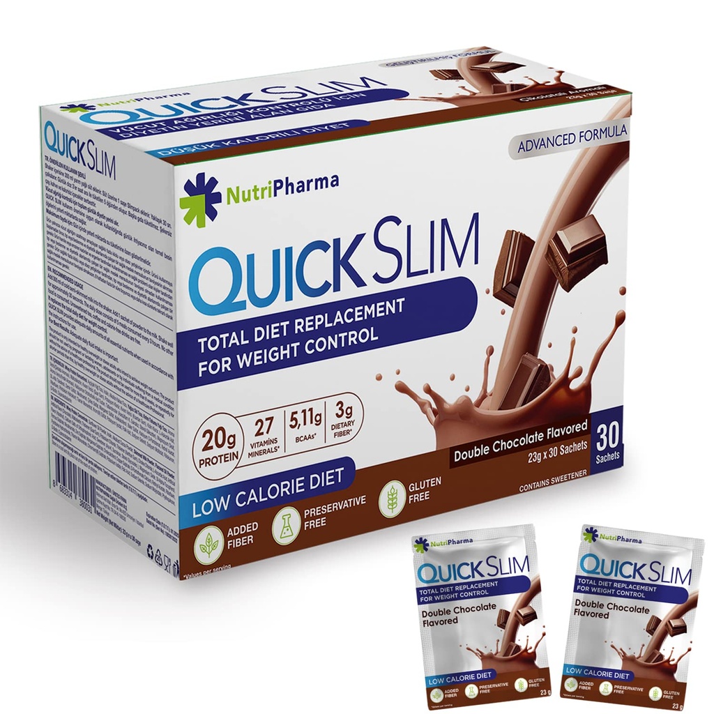 减重快速Slim Meal Modern Shake,30 services,20g蛋白,27 Vitamins & Minerals, 饮食纤维, 低卡布, Gluten Free (双巧克力, 30 Sachets)