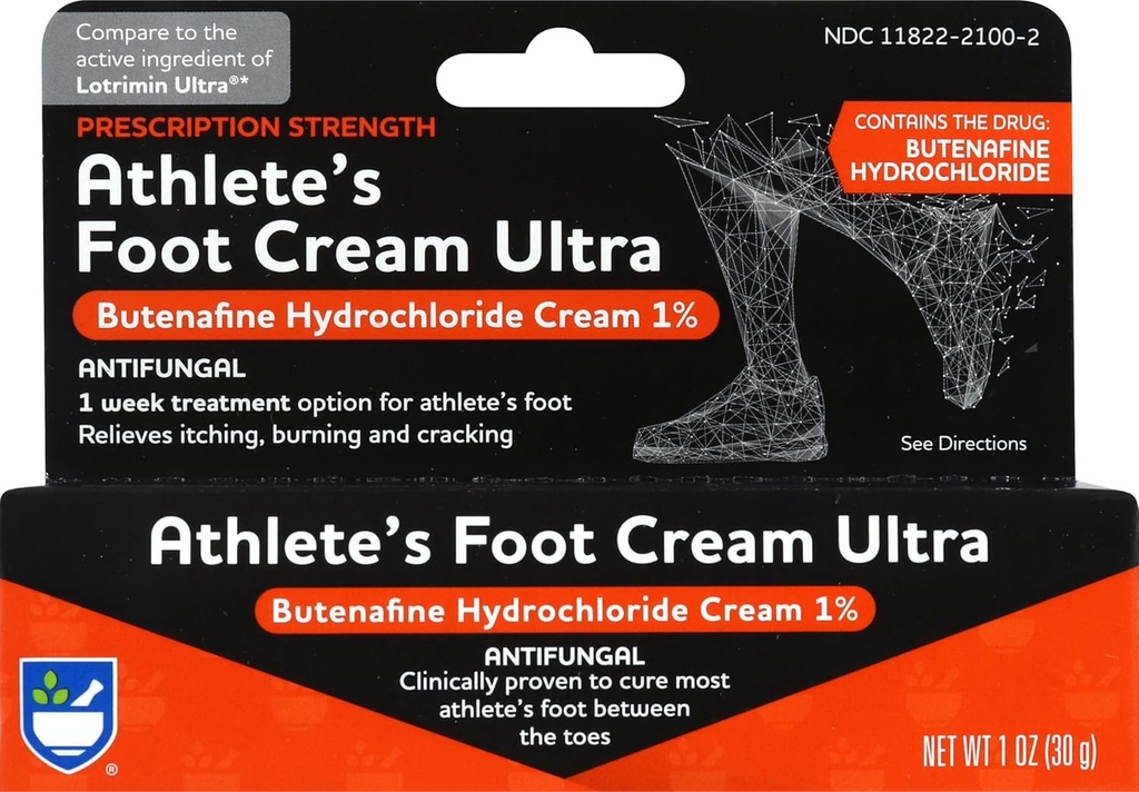 (原始内容存档于2018-03-05). Rite Aid Pregation strong foot Care Butenafine Cream - 1 oz, Antifungal Cream, Jock 痒症治疗,治疗运动员的脚痛 Extra strong