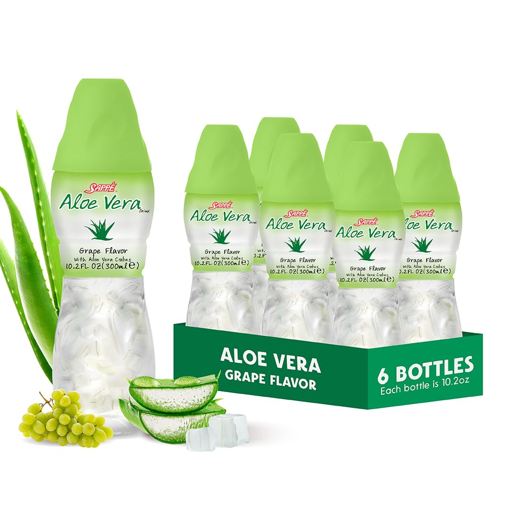 Aloe vera 果汁(葡萄味),大块纯阿卢纸浆(6包) 以植物为原料的汁液对水利作用很大,含有大豆浆. 对成年人和孩子来说是健康的
