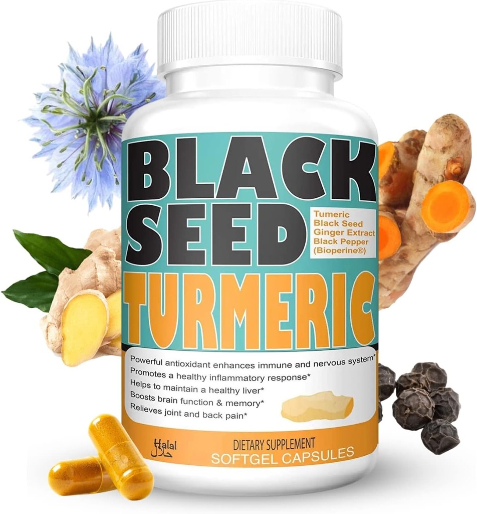 Turmeric 1350 mg Curcumin 150 mg 黑种子粉 75 mg 姜汁 提取 50 mg 黑椒果汁 提取 10 mg Bioperine 60 Veggie Count Capsules by Sweet Sunnah