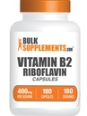 bulk supports.com Riboflavin Capsules - 维生素B2 400 mg, Riboflavin 400 mg - 基本 B 维生素, 格卢滕免费,每服1 Capsule,180 Capsules (Pack of 1)