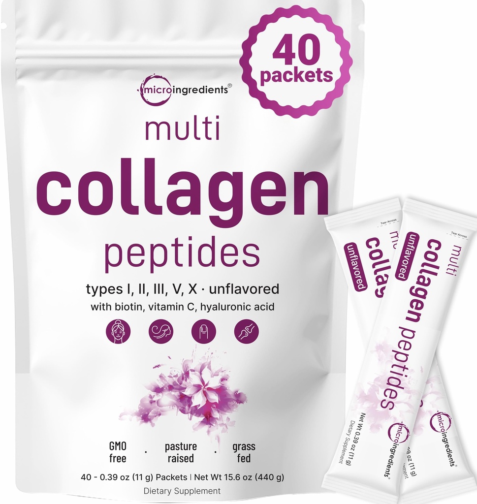 微成份 多科拉根百合药粉 40个棒包 → 类型 I, II, III, V, X + Biotin, Vitamin C & Hyaluronic Acid → 支持毛发,皮肤和联合健康 → Keto, 非GMO