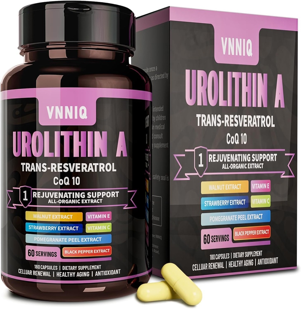 9-in-1 抗衰老补充剂,配有 Urolithin A (1200mg) Trans-Resveratrol 和 CoQ10: 生命力增强剂