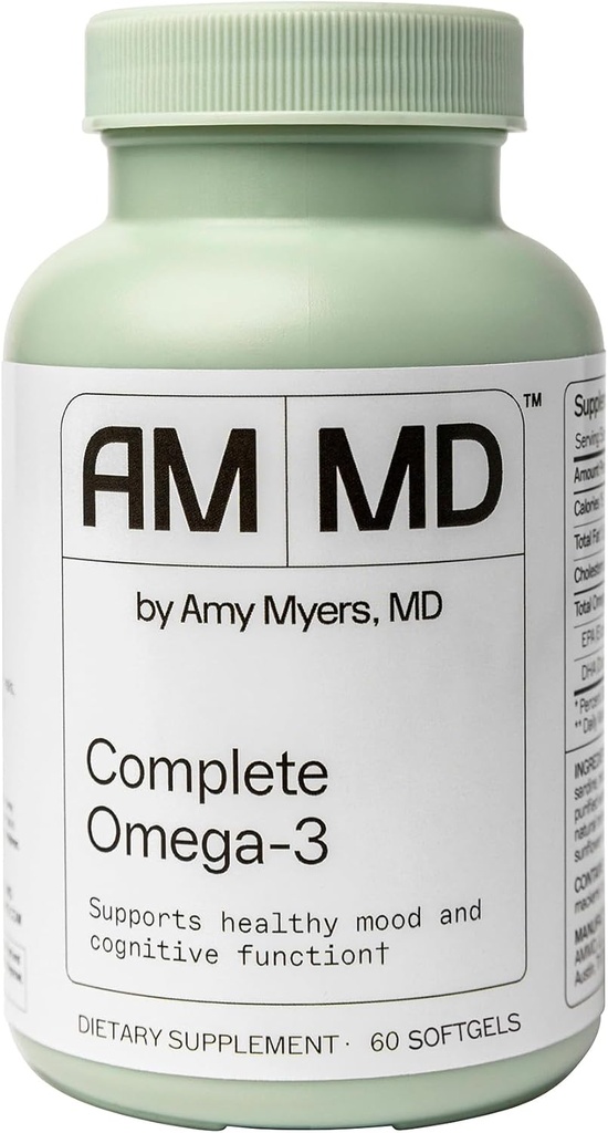 Amy Myers MD 完整 Omega-3 Softgels - 心血管和免疫系统支持的鱼油补充剂 - 非GMO, Non-Dairy & Non-Soy - 60 Softgels (60架)