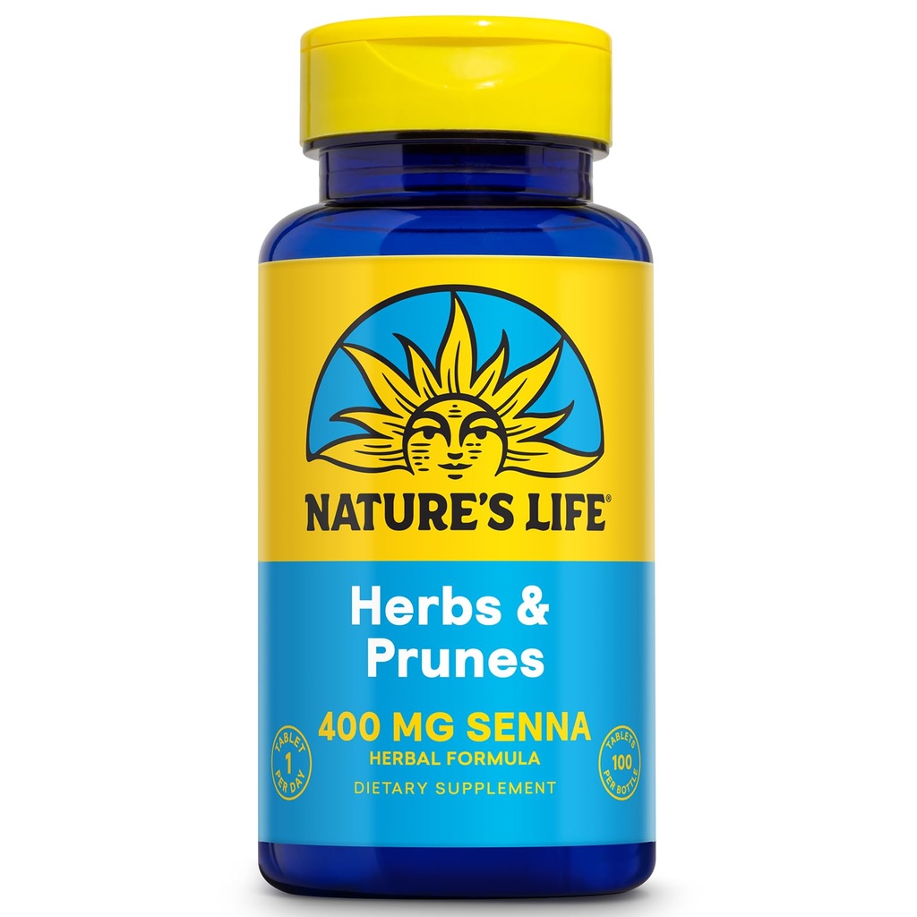 Nature's Life Herbs & Prunes → 400mg Senna & Herbal Blend 健康消化支持 → Non-GMO → 100 Tabs, 100 Serv.