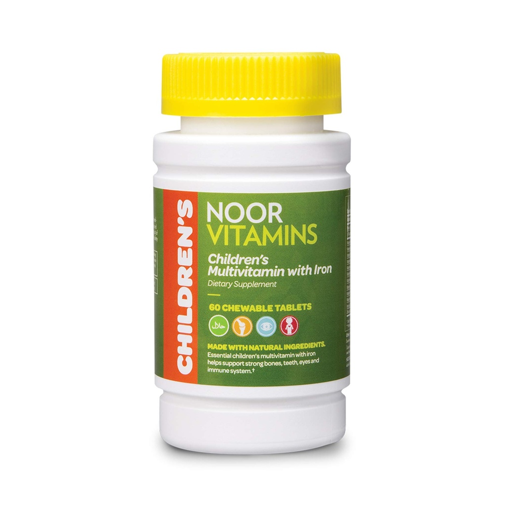 诺尔维生素(Nor Vitamins Halal Kids Multivitamin Chewable):免疫必需维生素,有铁的骨骼和眼部健康-非转基因和胶质免费-Halal Vitamins 60 Count (2个月供应)