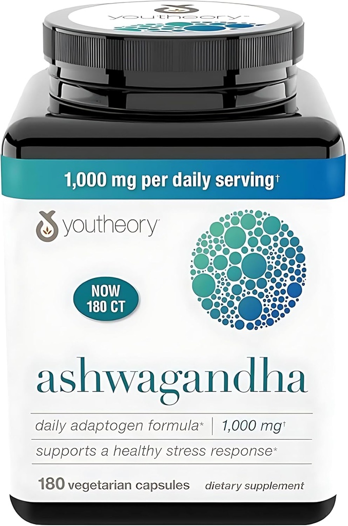 通用 Ashwagandha 补充 有机 KSM-66 Ashwagandha 蔬菜补充 180 Capsules, 每日服务1000毫克, 帮助支持健康压力管理应对, 清