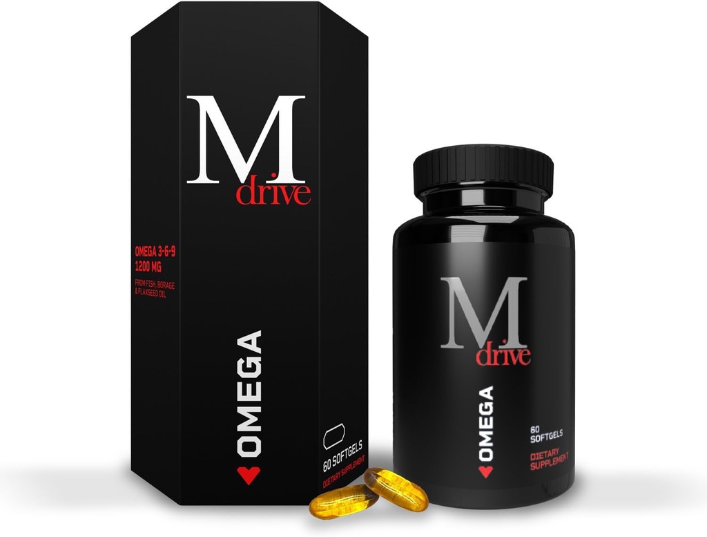 Mdrive Omega 3 Fish Oil for Men, Omega 3-6-9 1200 mg from Fish, Borage & Flaxseed Oil, Support Heart, Brain, Skin and United Health, 60 Counter (英语).