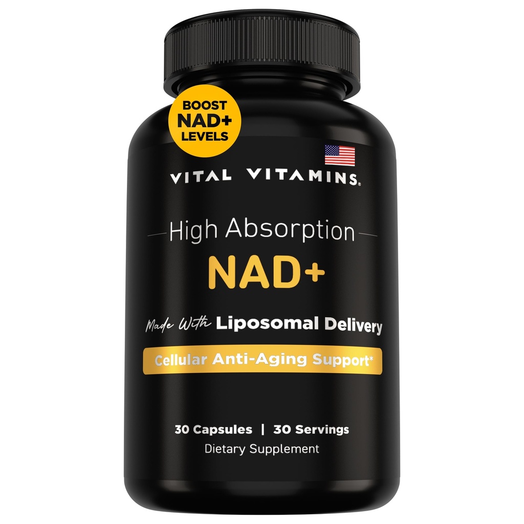 关键维生素 NAD 补充 - NAD+(Nicotinamide Adenine Dinucleotide) 供男性和女性使用 - 配有 Liposomal 交付 - 细胞抗衰老支持,能源,焦点 - 30日供应