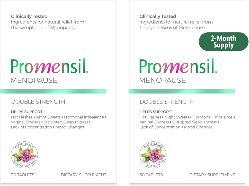 Promensil Menopause 女子双强补品 - 红克洛弗·伊索夫拉沃内斯,帮助支持热闪电侠,夜汗,休眠 - 30 Counter (Pack of 2).