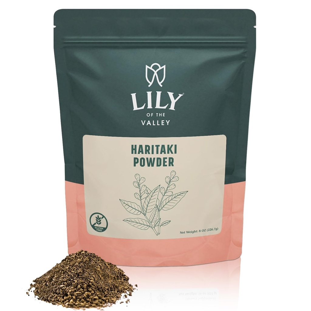 河谷哈里塔基粉(英语:Haritaki Powder)的莉莉(英语:Lily of the Valley Haritaki Powder) - Terminia Chebula - 来源于印度 - An Ayurvedic Herb - 100% 天然和无添加的防腐剂 - Vegan & Gluten-Free (8oz, 226g) - 包裹 May Vary