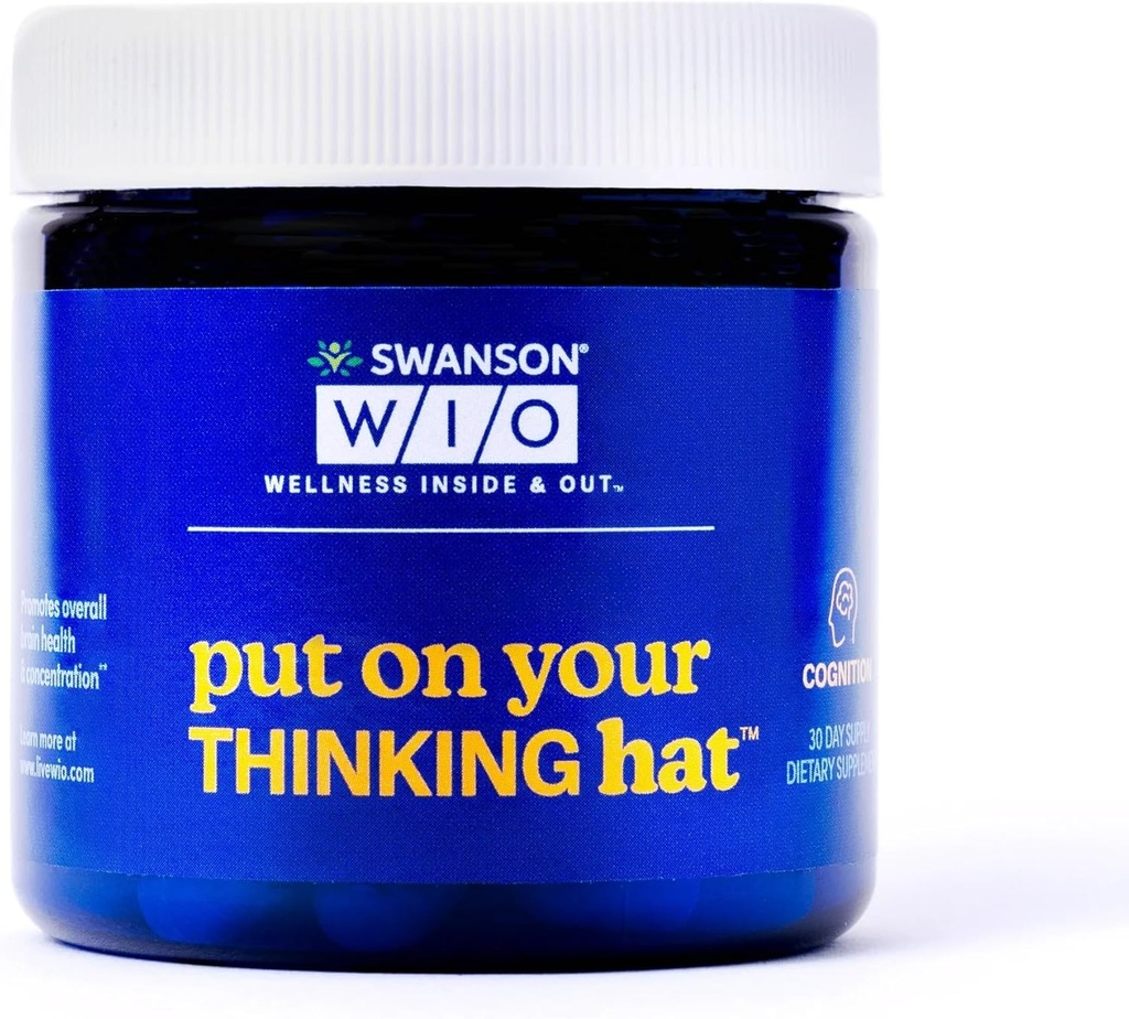 Swanson WIO 戴上你的思考帽子 脑健康, 集中, 更好的焦点, Ginkgo Biloba + 神经元咖啡水果, Vegan, Non-GMO, Wellness, 30 Veggie Capsules (30日供应)
