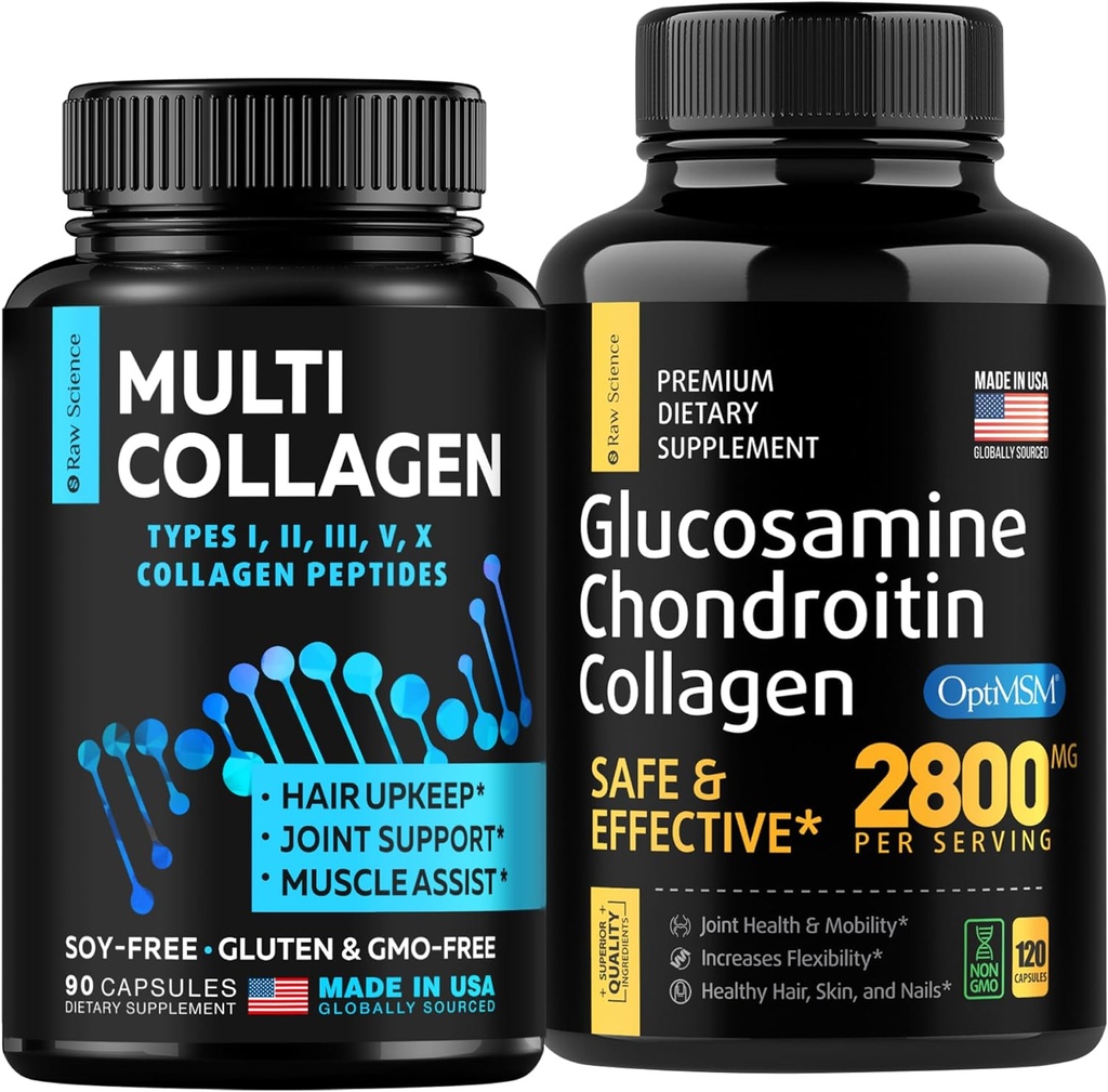 Bone & 联合支持、 健康头发和钉子 — 多科拉根 Capsules 90pcs 和 Glucosamine Capsules 120pcs
