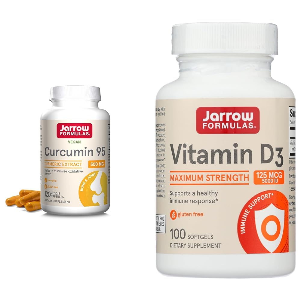 Jarrow Formats Curcumin 95 500mg - 最多120名服务员(Vegie Caps)和维生素D3 125 mcg (5000 IU) - 100名服务员(Softgels)