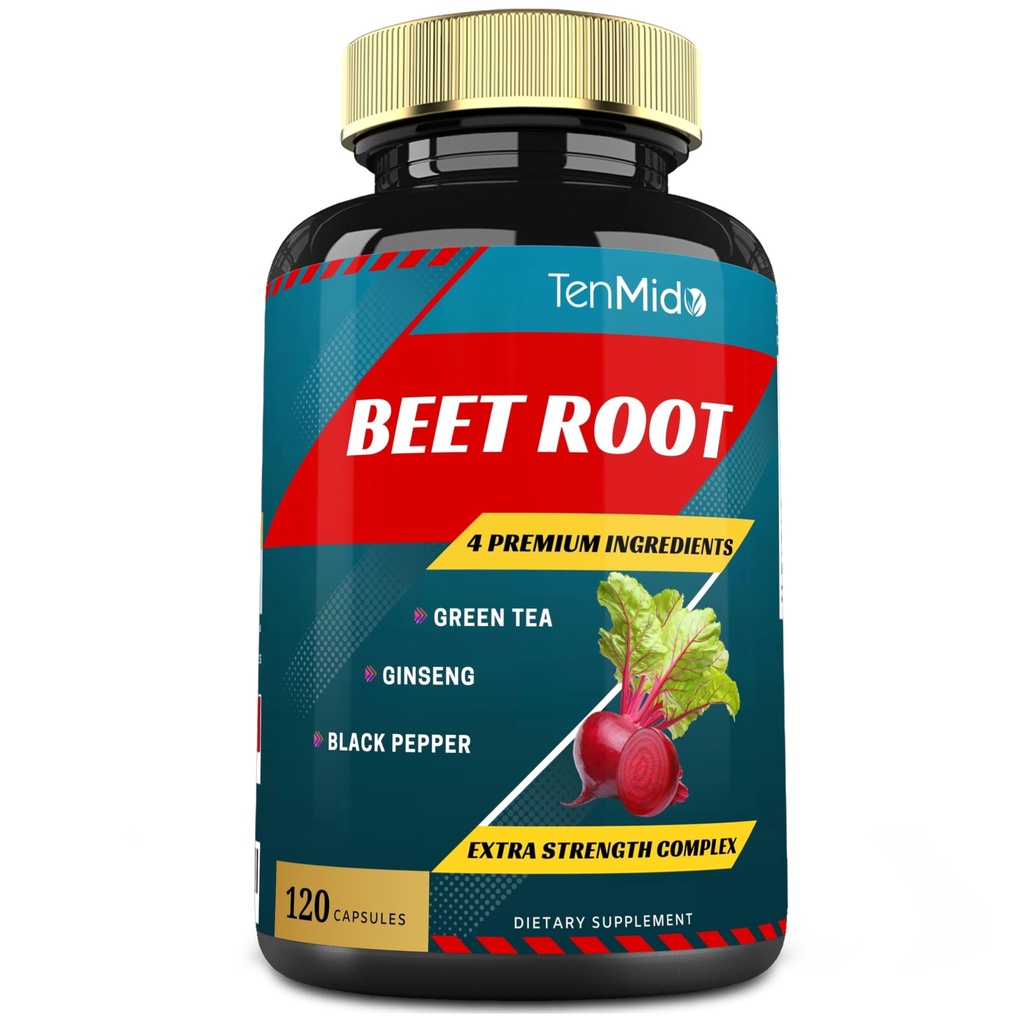 Beet Root Capsules, 4个月供应和绿色茶, Ginseng, Black Pepper QQ 增强能量, 运动性能支持, Boosts Stamina QQ 营养工作补充