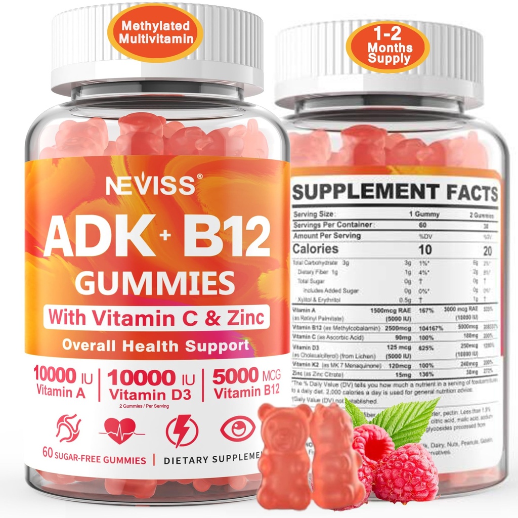 甲基多维生素雄性,维生素D3 K25000IU/10,000IU,B125000mcg 2500mcg,K2(MK-7)240mcg-ADK+甲基维生素B12,Vegan D3,维生素A,C,Zinc Eye,Bone,能源,Immune,无糖胶