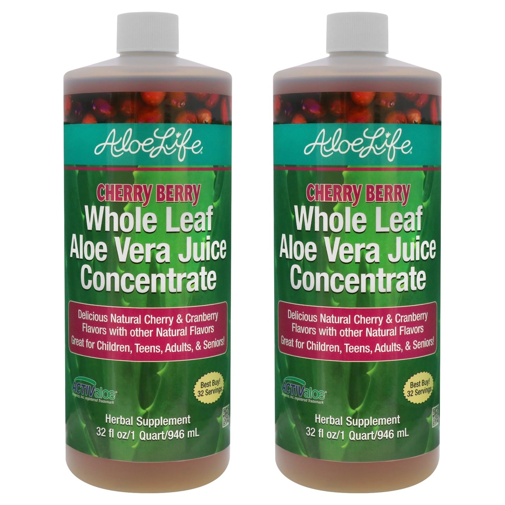 Aloe Life - 全叶 Aloe Vera 汁液,有机,无糖(Cherry Berry,32 oz) → 2-Pack