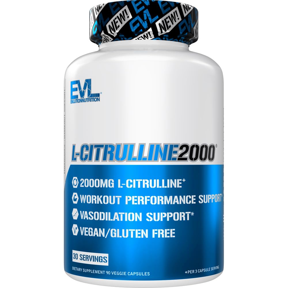 Evlution L-Citrulline 2000 男用氮氧化物补充剂 营养高强度 L Citrulline Capsules 增强肌肉强力恢复和强化泵 - 植物基氮氧化物助推器