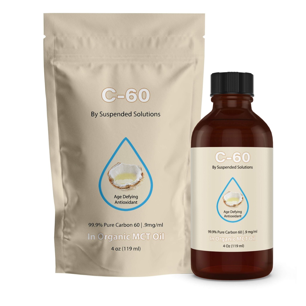 C-60 MCT - 4oz - 99.9% 纯 C-60 有机增生 MCT Oil - 100% 免溶剂 - 108mg 活性 C60 - 玻璃瓶 - 碳 60