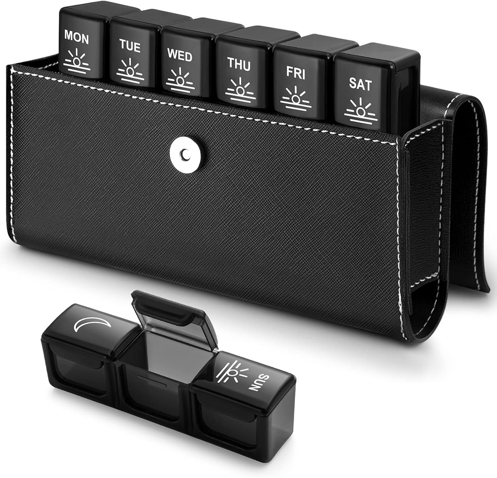 BUG HULL 3x a Day Pill organizer with PU Case - 每周旅行药品盒,每天3次