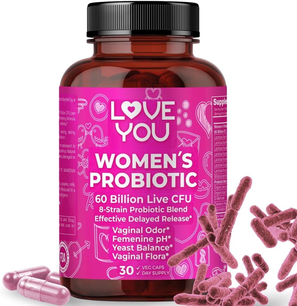 Love You Womens Probiotic, Phalbiotic, Ut, Femine, Vaginal Health Supplements, 文摘, Pre + Pro + Postbiotic, 延后释放, 60亿活性CFU, 8-Strain Probiotic Blend, 30 Veg Caps 服务