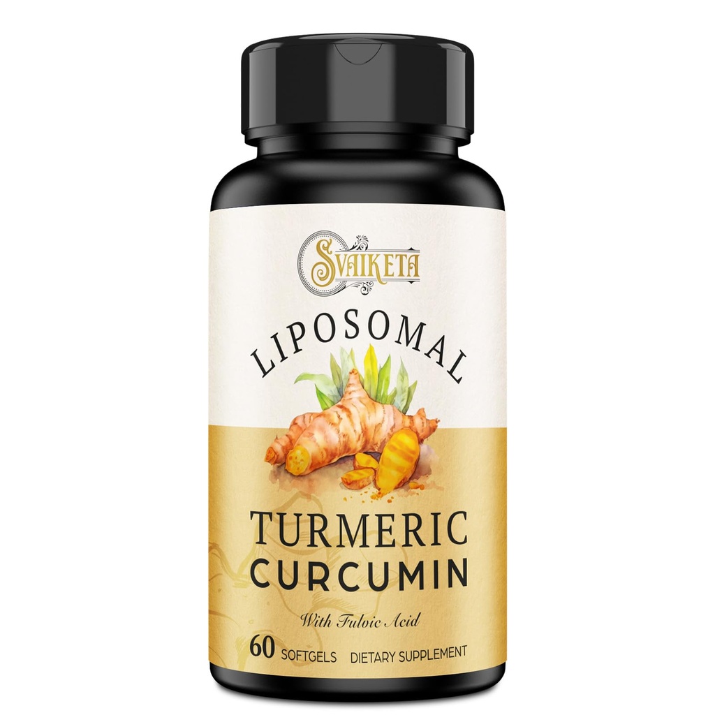 Liposomal Turmeric Crucumin 补编 2000mg, 95% 标准化 Crucuminoid 提取和有机根粉,配有管道黑辣椒水果(15mg),60 软胶