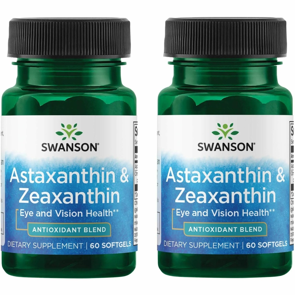 Swanson Astaxanthin & Zeaxanthin 屏幕-厚度专业人员眼部健康补充剂,含4毫克 Astaxanthin & 4毫克 OmniXan Zeaxanthin(60软胶,2包)
