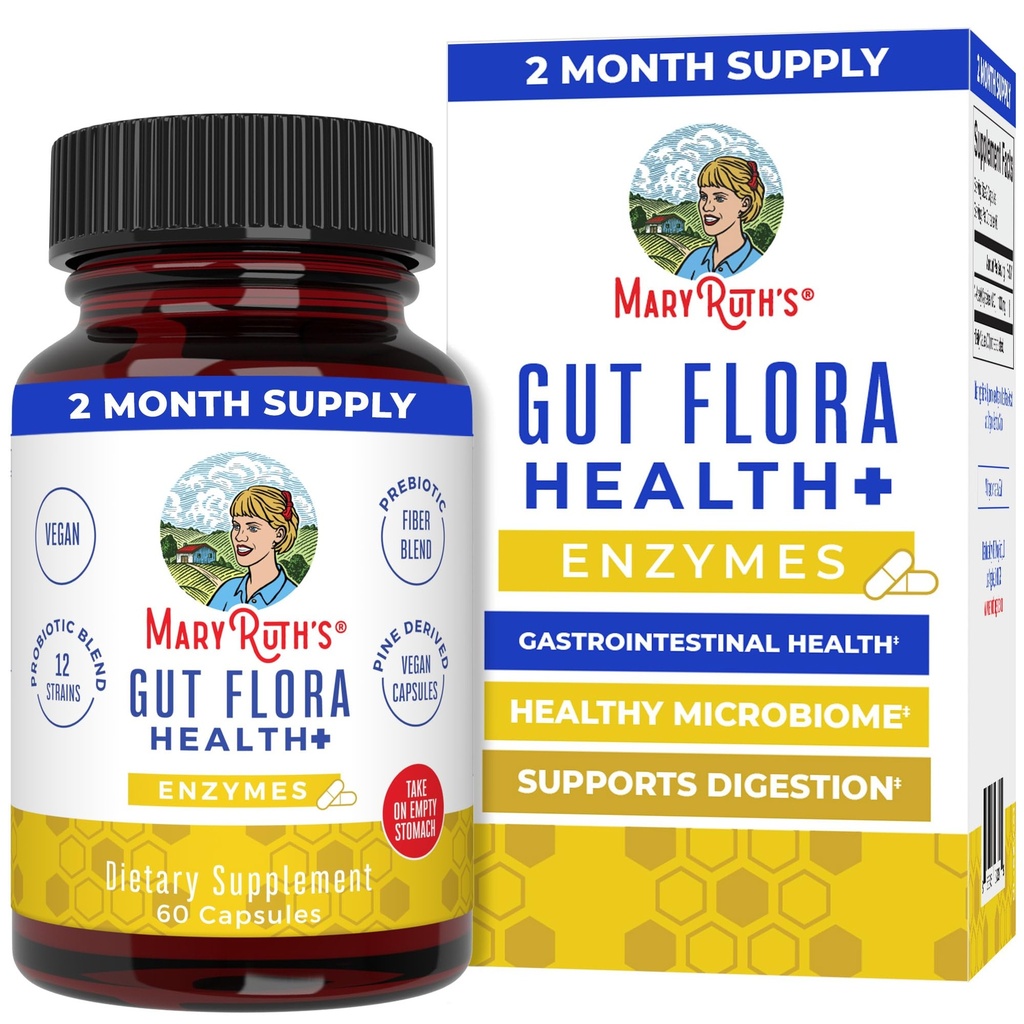 MaryRuth的Gut Flora Health + Ezymes + Prebiotic & Probiotic 消化酶促进健康Got Biome和消化支持 + CLP 认证 → 60 Capsules → 最多两个月的供应量
