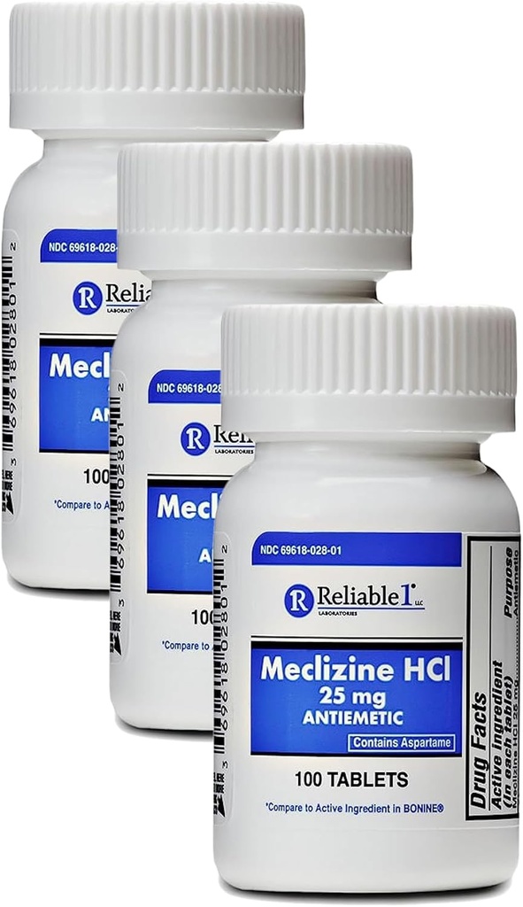 Meclizine HCL 25mg 100平板(1瓶)(3包)