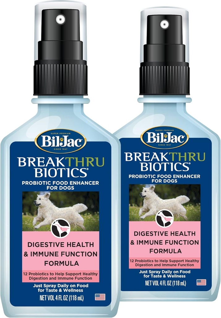 Bil-Jac Breakthru Biotics Probiotics for Dogs - 2-Pack, Premium Pet 消化性健康支持,具有天然营养物的犬类食品增殖剂,用于Gut平衡和免疫系统助推