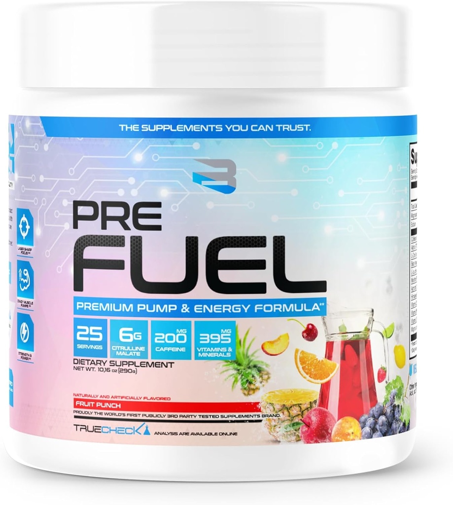 相信 PRE Fuel - 激光聚焦,肌肉全满和耐力 QQ 终极全能预选赛 QQ 助攻性能和粉碎工作 QQ 完成全能预选赛(290g,水果扑克)