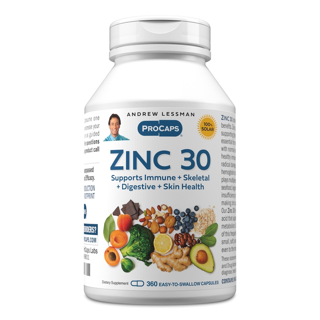 Andrew Lessman Zinc 30mg - 360 Capsules - 极易吸收的锌 Citrate. 支持伊敏,骨骼,消化和皮肤健康. 细小的容易到燕子笼。 无附加