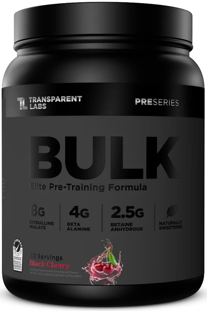 透明实验室 Bulk Black Pre Workingout - 在临床上用Beta Alanine Powder, Citrulline Malate, & Cafeine - 30 services, Black Cherry为男女提供的无糖预演