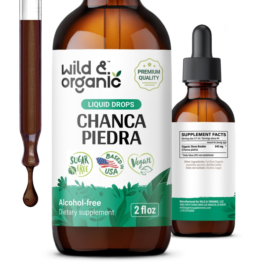 Wild & Organic Chanca Piedra 液体提取滴 - Kidney Stones & Gallbladder 支持的断石器 - Urinary Tract Well - Being - Vegan, Sugar & 无酒精 - 2 fl oz