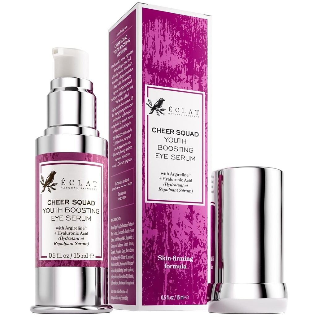 Eclat Skincare Eye Serum with Hyaluronic Acid - 皱纹、细线、乌鸦的脚和眼袋的加水公式 - 暗圆和毛绒的轻量级Serum - 坚固和亮亮度0.5 fl oz