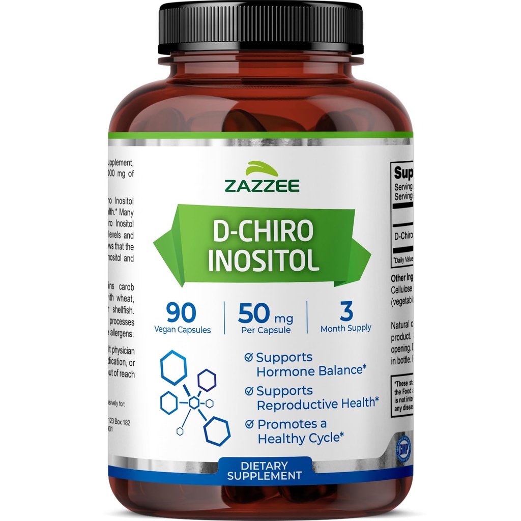 Zazzzee D-Chiro-Inositol,每卡普尔50毫克,90Vegan Capsules,40:1与Myo-Inositol的比率,3个月供应,100%蔬菜,非GMO