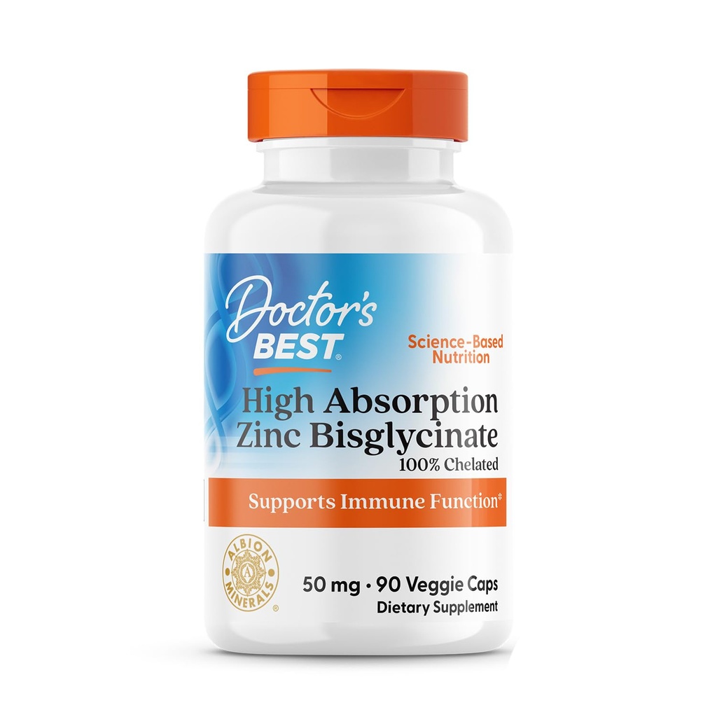 博士最佳高吸收锌 Bisglycinate 50mg 高潜力支持增强免疫系统 抗氧化剂 VC, 90 计数