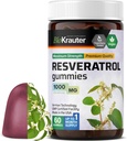 BIO KRAUTER Resveratrol Gummys - 1000 mg 强度 - 60 Vegan Chews - 98% 纯转录Resveratrol 补充 - 抗氧化剂支持